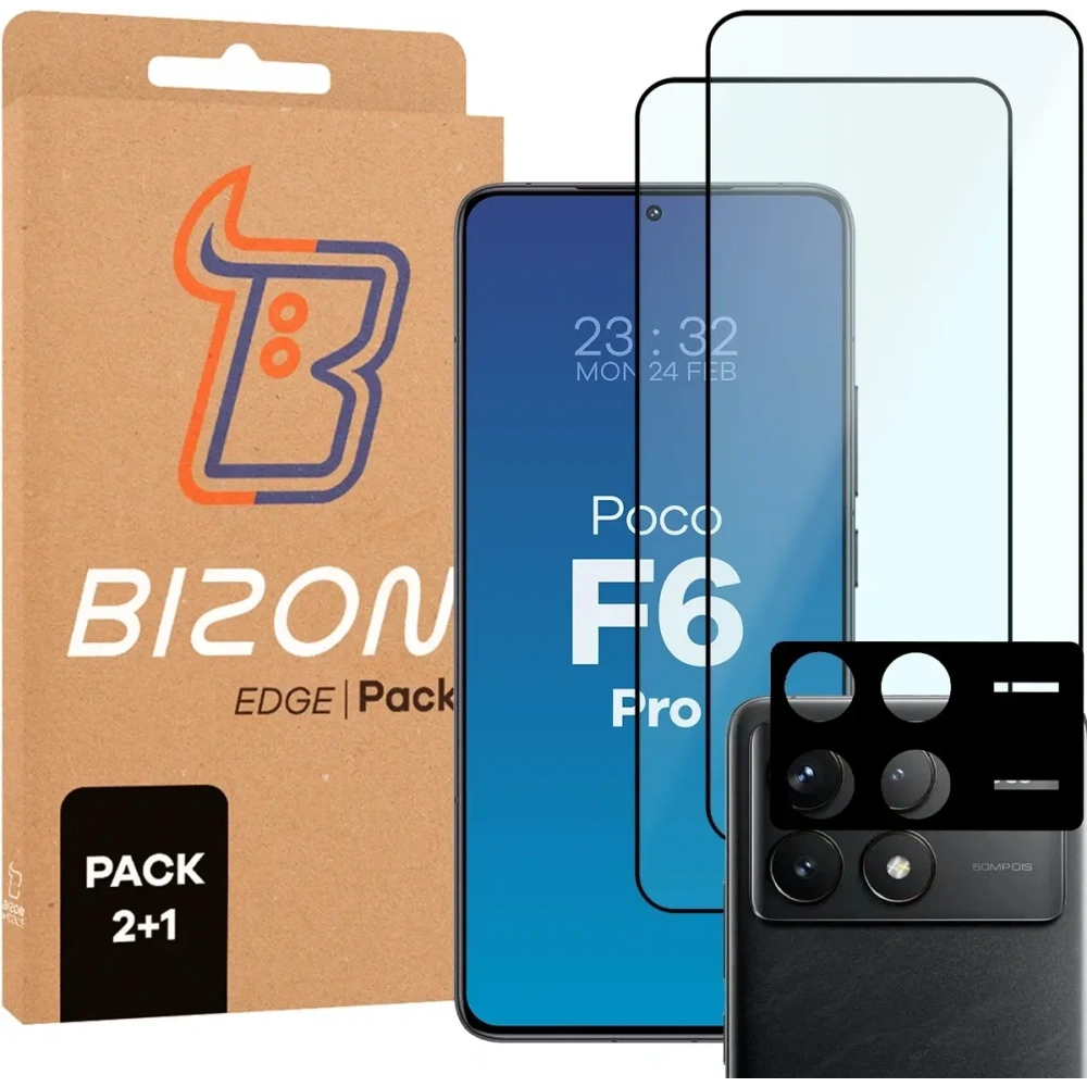 2x Szkło + szybka na aparat Bizon Edge Pack do Xiaomi POCO F6 Pro