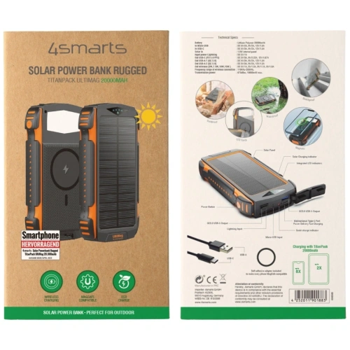 Powerbank solarny 4smarts TitanPack Rugged UltiMag 20000mAh black