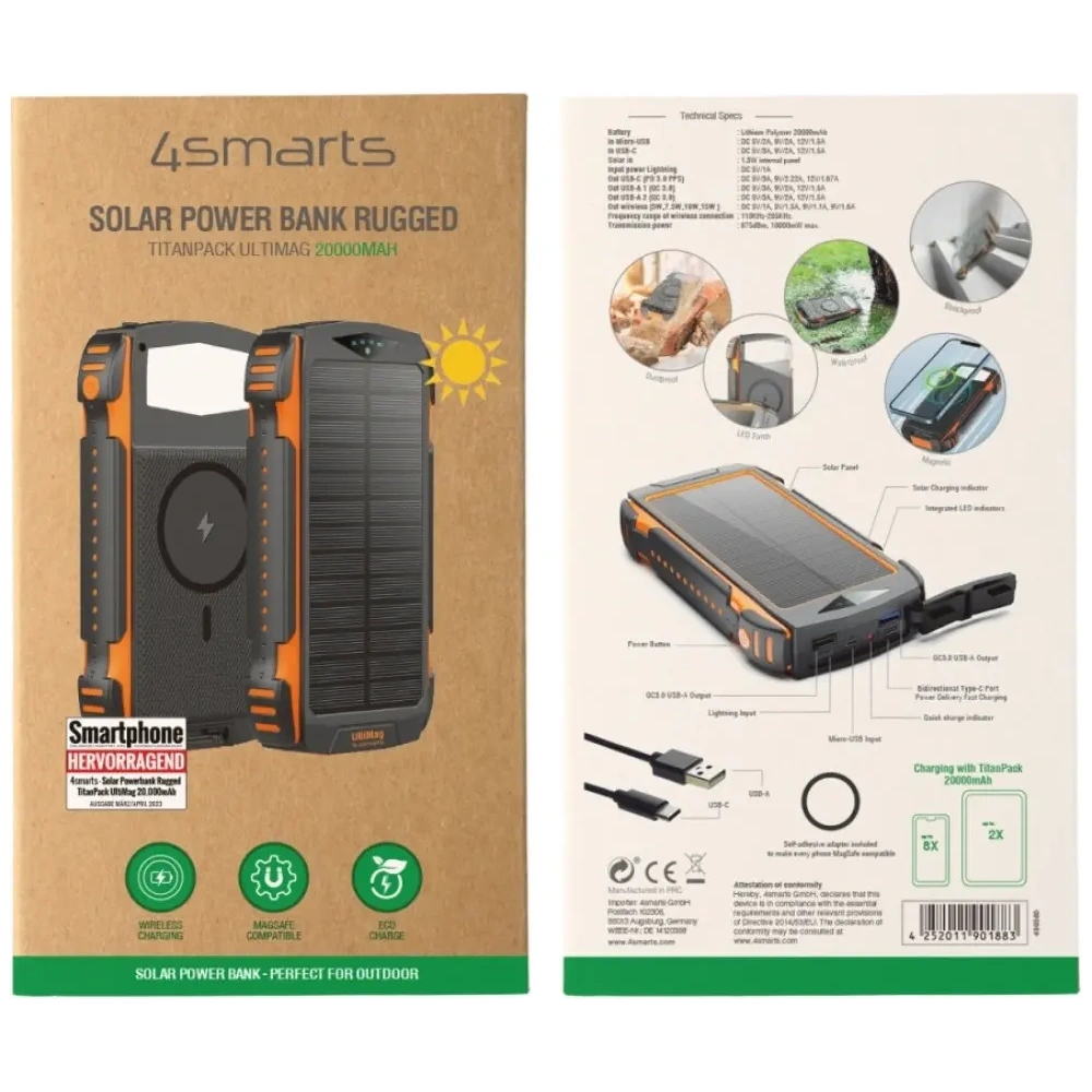 Powerbank solarny 4smarts TitanPack Rugged UltiMag 20000mAh black