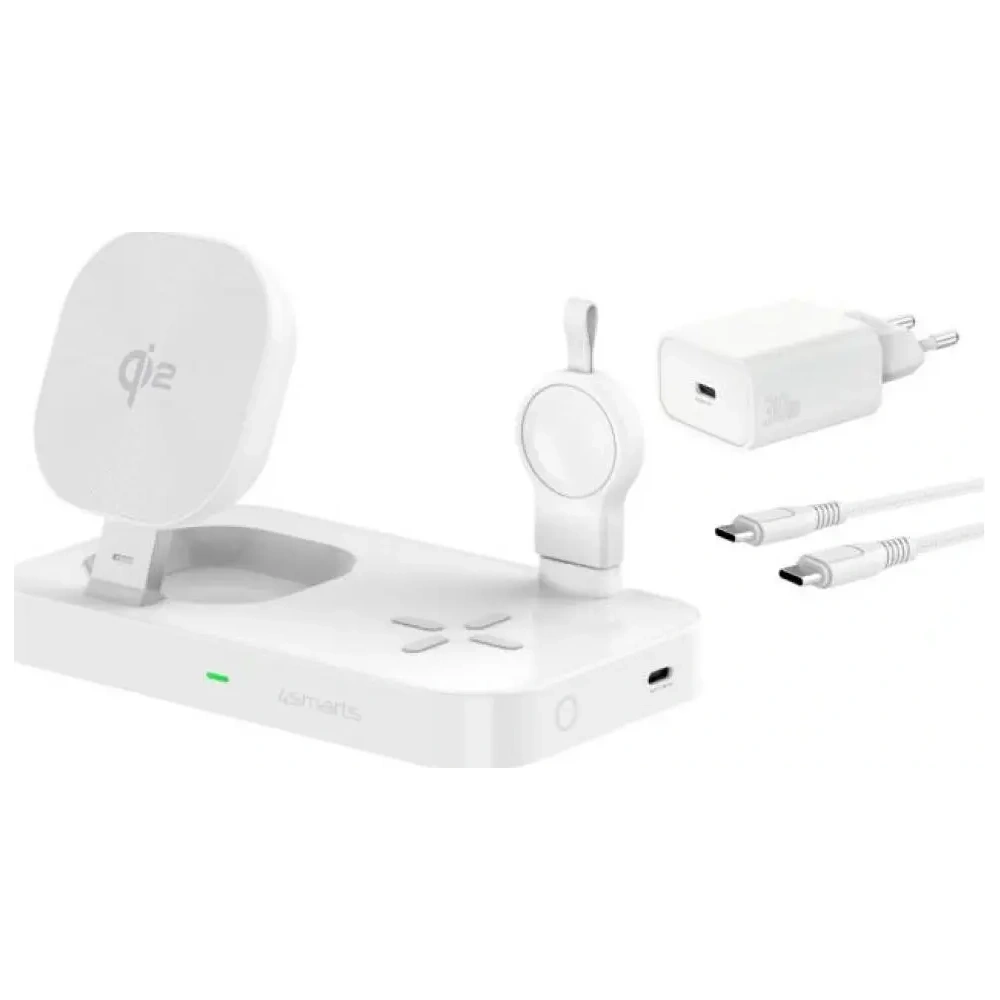 Stacja ładująca 4smarts Qi2 Trident z ładowarką do Galaxy Watch biały