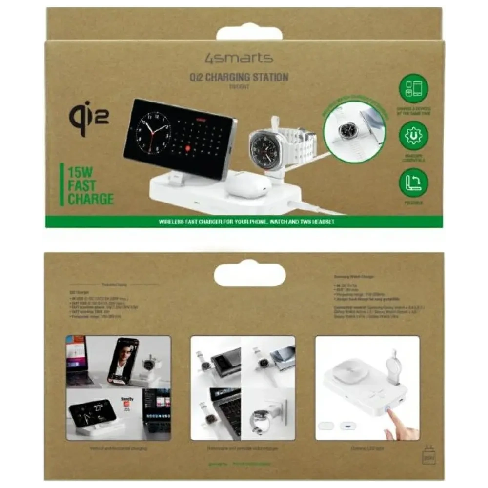 Stacja ładująca 4smarts Qi2 Trident z ładowarką do Galaxy Watch biały
