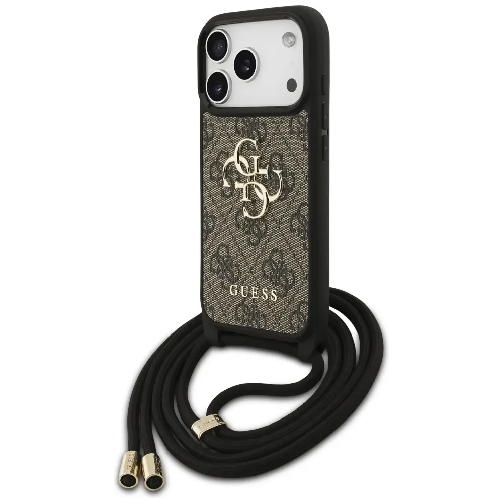 Etui Guess 4G Big Logo Cord Stap Crossbody do Apple iPhone 17 Pro brązowy