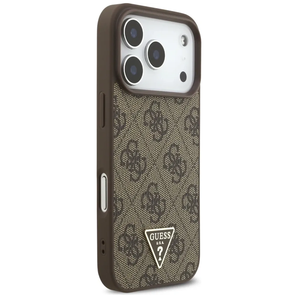 Etui Guess 4G Strap Triangle Logo MagSafe do Apple iPhone 17 Pro brązowy