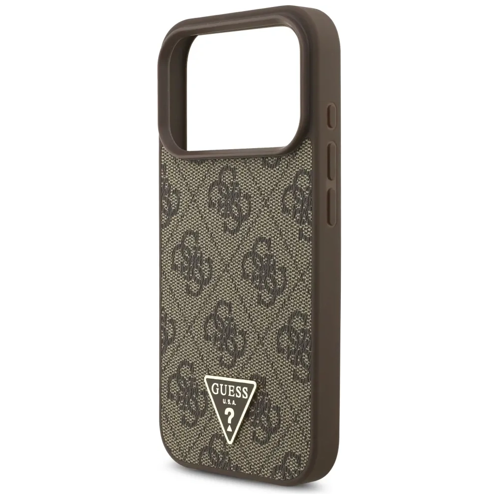 Etui Guess 4G Strap Triangle Logo MagSafe do Apple iPhone 17 Pro brązowy