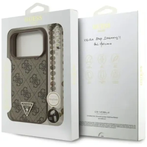 Etui Guess 4G Strap Triangle Logo MagSafe do Apple iPhone 17 Pro brązowy