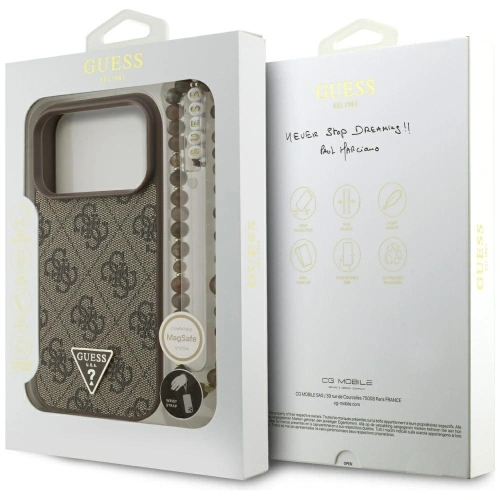 Etui Guess 4G Strap Triangle Logo MagSafe do Apple iPhone 17 Pro brązowy