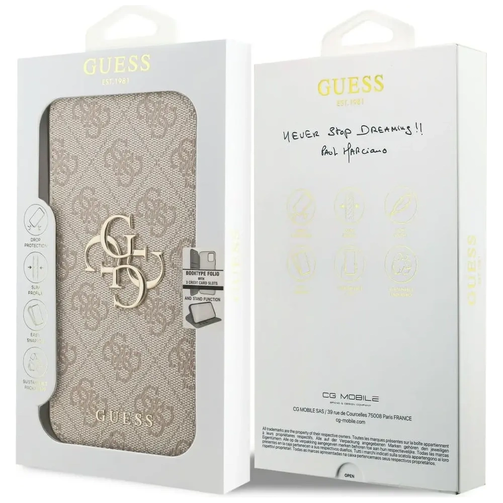 Etui Guess Book 4G Metal Logo do Apple iPhone 17 Pro Max różowy