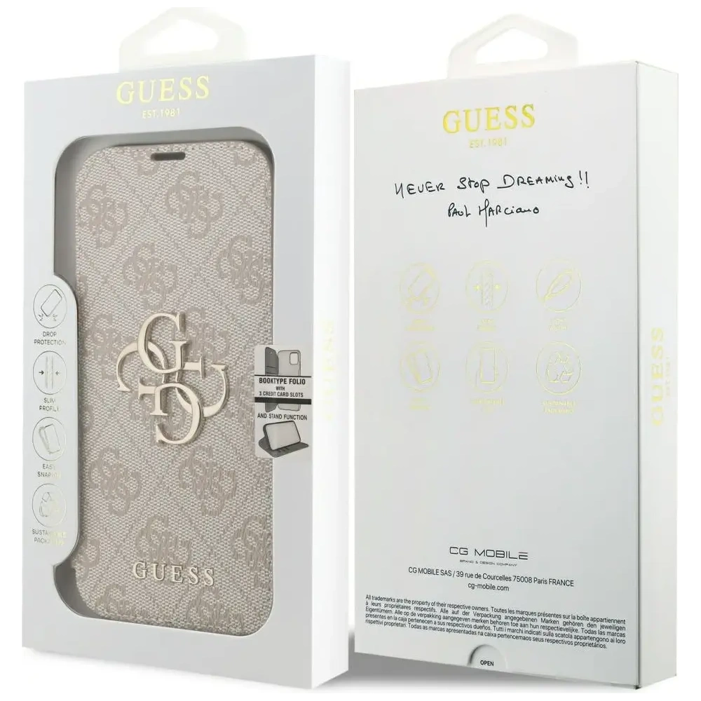 Etui Guess Book 4G Metal Logo do Apple iPhone 17 Pro różowy