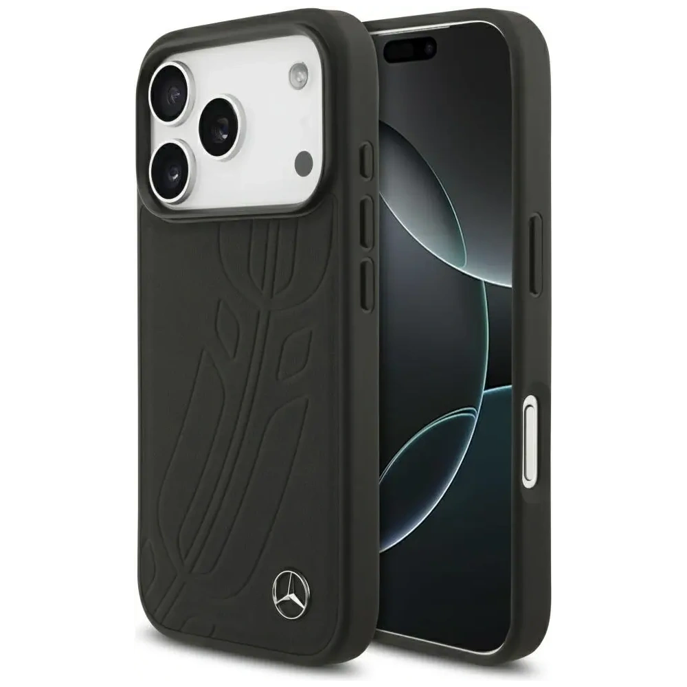 Etui Mercedes Leather Large Laurel Leave MagSafe do Apple iPhone 17 Pro czarny