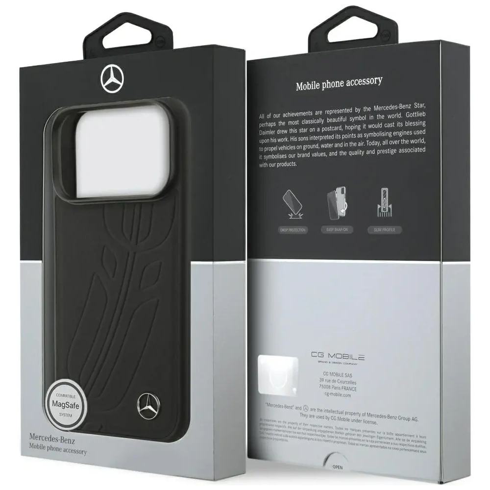 Etui Mercedes Leather Large Laurel Leave MagSafe do Apple iPhone 17 Pro czarny