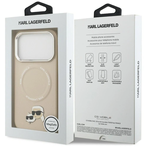 Etui Karl Lagerfeld Karl & Choupette Pins MagSafe do Apple iPhone 17 Pro Max beżowy