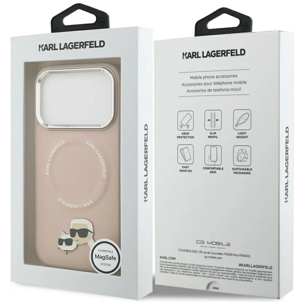 Etui Karl Lagerfeld Karl & Choupette Pins MagSafe do Apple iPhone 17 Pro Max różowy