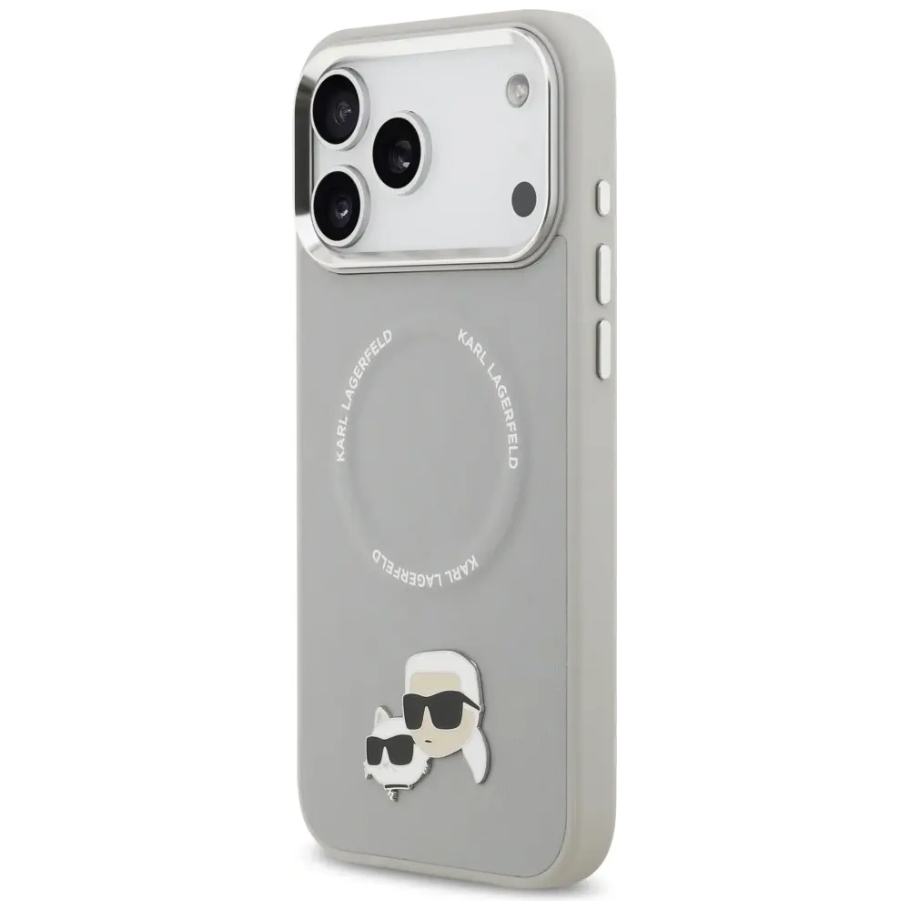 Etui Karl Lagerfeld Karl & Choupette Pins MagSafe do Apple iPhone 17 Pro szary