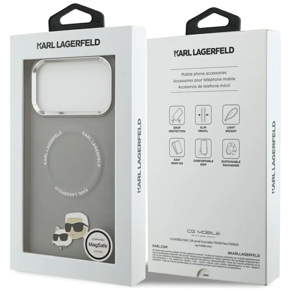 Etui Karl Lagerfeld Karl & Choupette Pins MagSafe do Apple iPhone 17 Pro szary