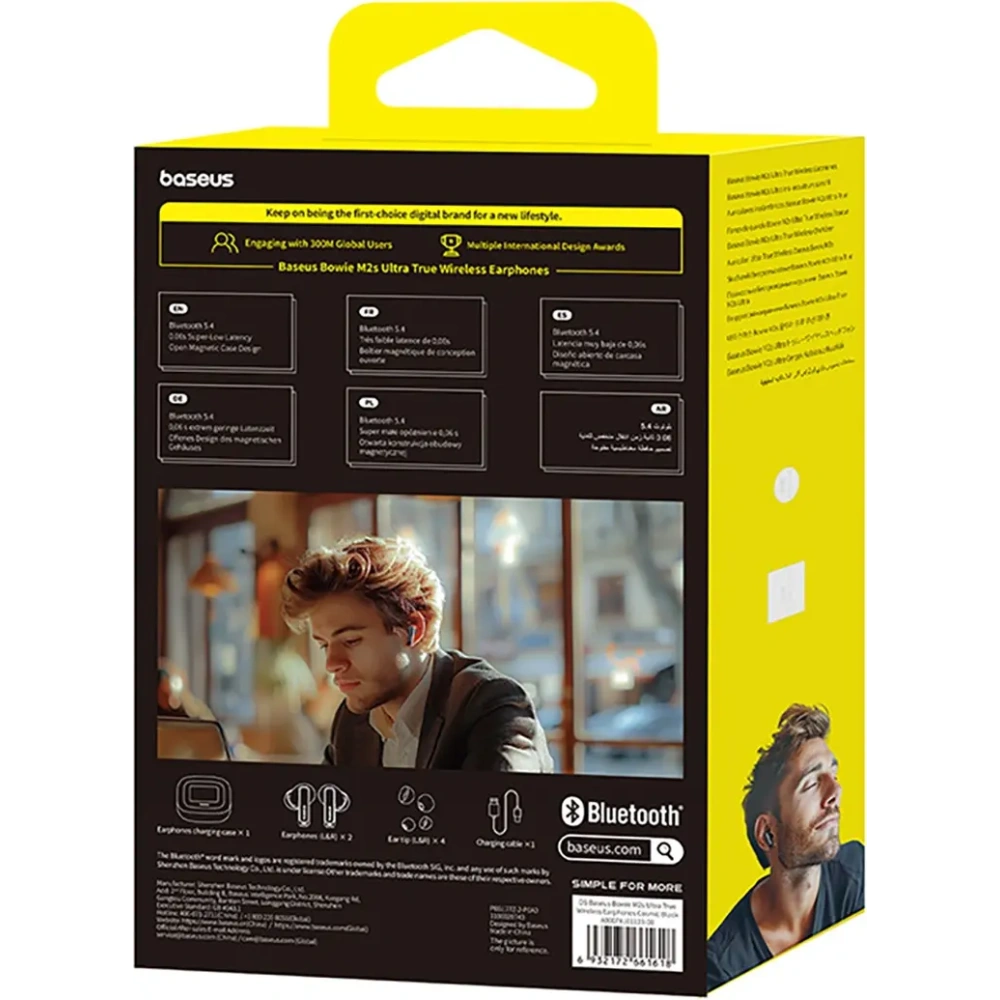 Bezprzewodowe słuchawki dokanałowe Baseus Bowie M2s Ultra TWS z interaktywnym ekranem czarne