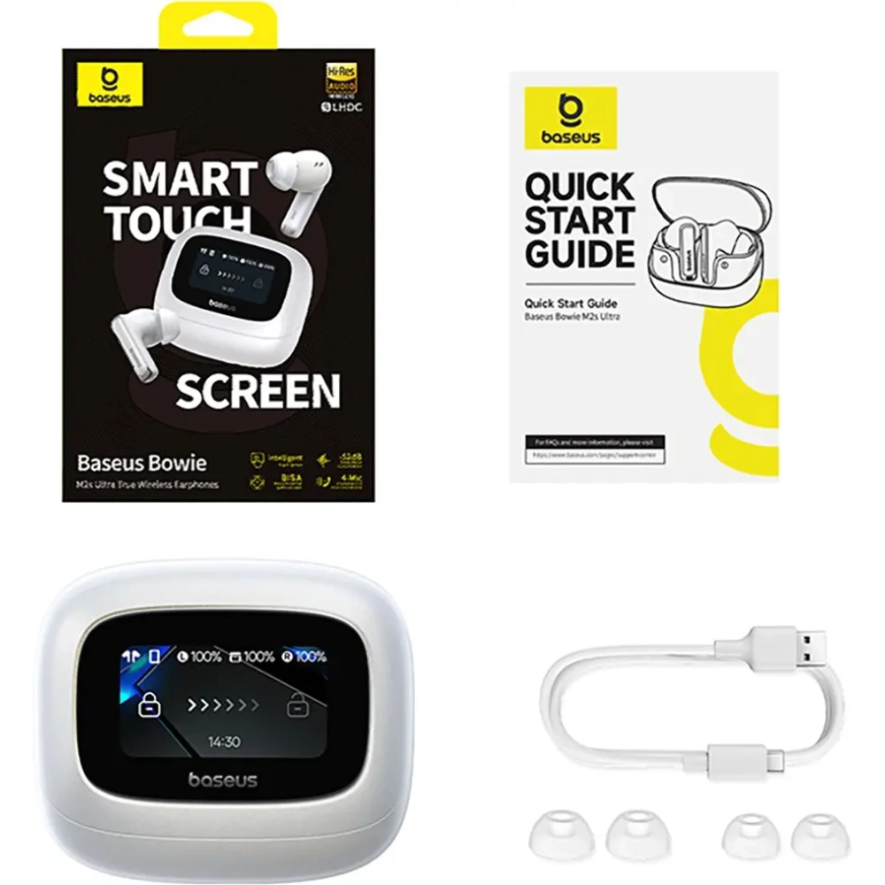 Bezprzewodowe słuchawki dokanałowe Baseus Bowie M2s Ultra TWS z interaktywnym ekranem białe