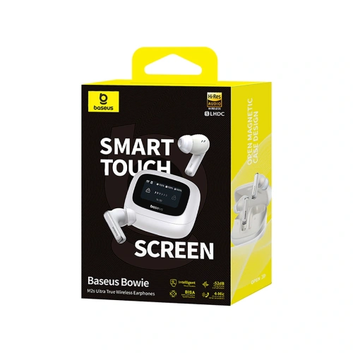 Bezprzewodowe słuchawki dokanałowe Baseus Bowie M2s Ultra TWS z interaktywnym ekranem białe