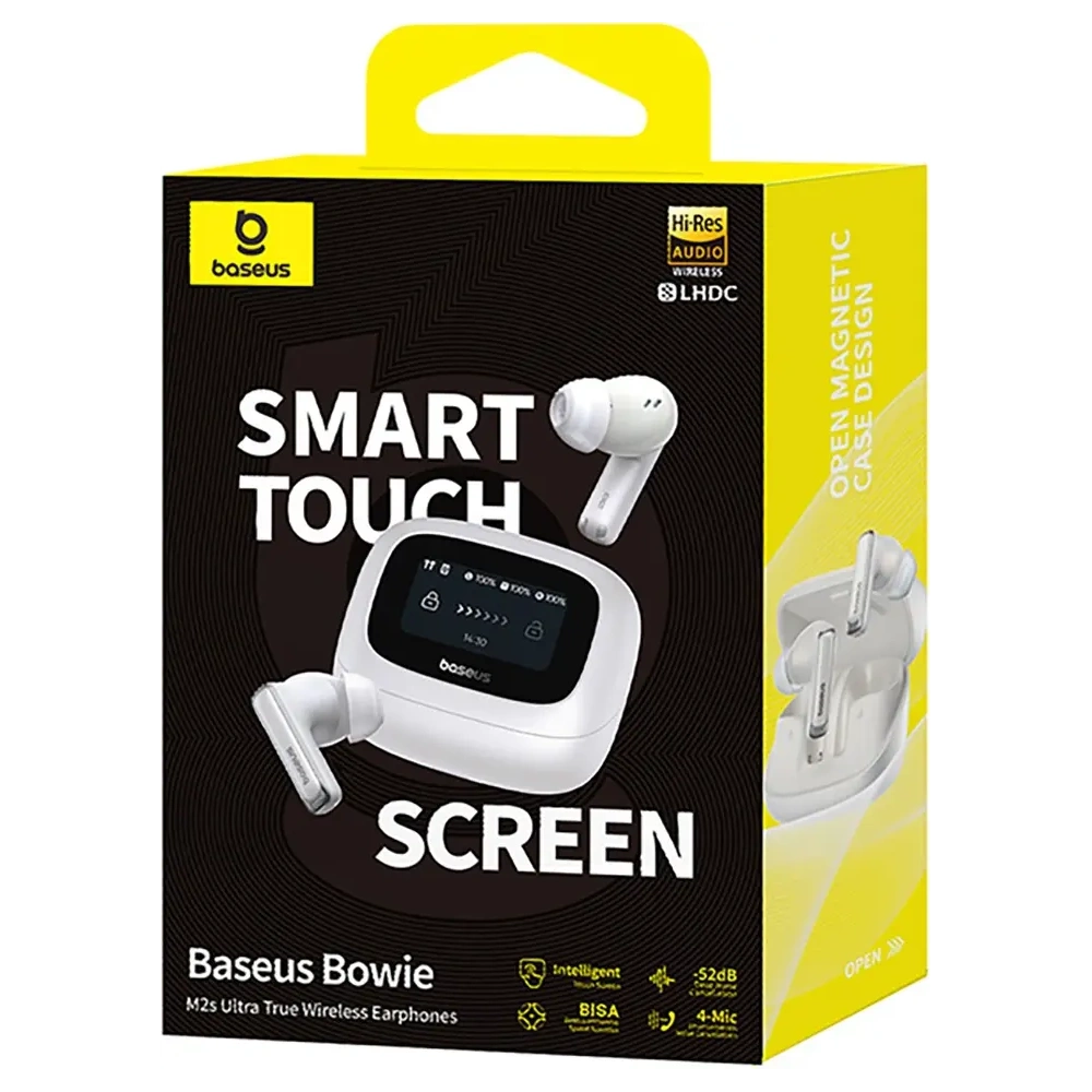 Bezprzewodowe słuchawki dokanałowe Baseus Bowie M2s Ultra TWS z interaktywnym ekranem białe