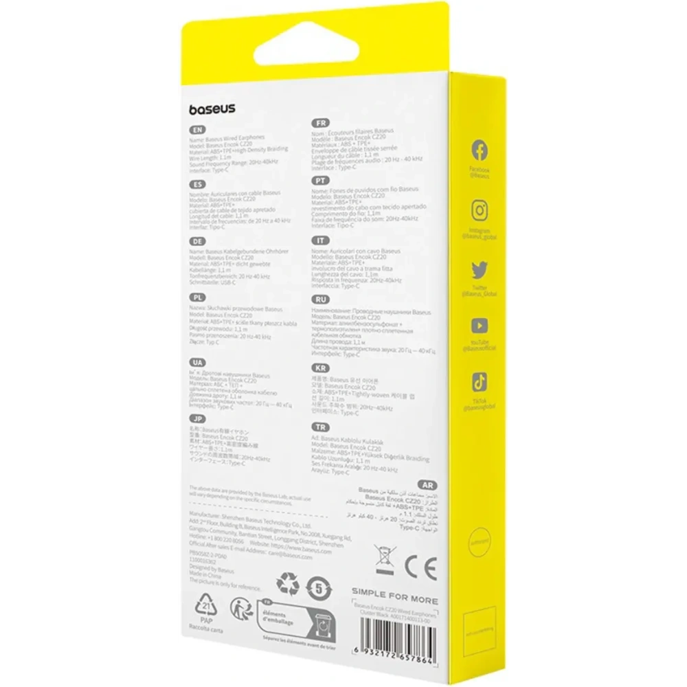 Słuchawki dokanałowe Baseus Encok CZ20 USB-C czarne