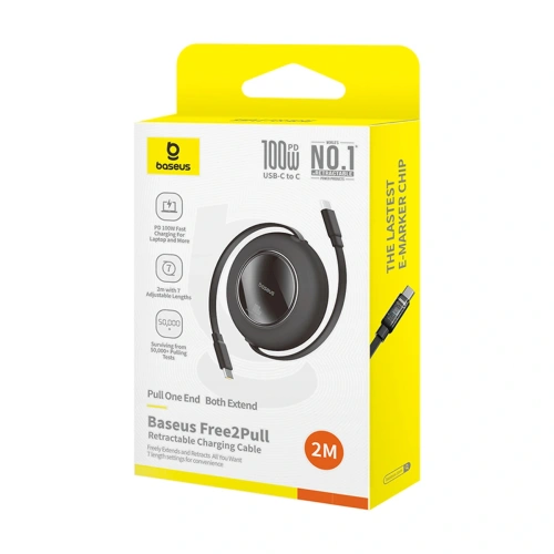Kabel zwijany Baseus Free2Pull Mini 100W USB-C / USB-C 2m czarny