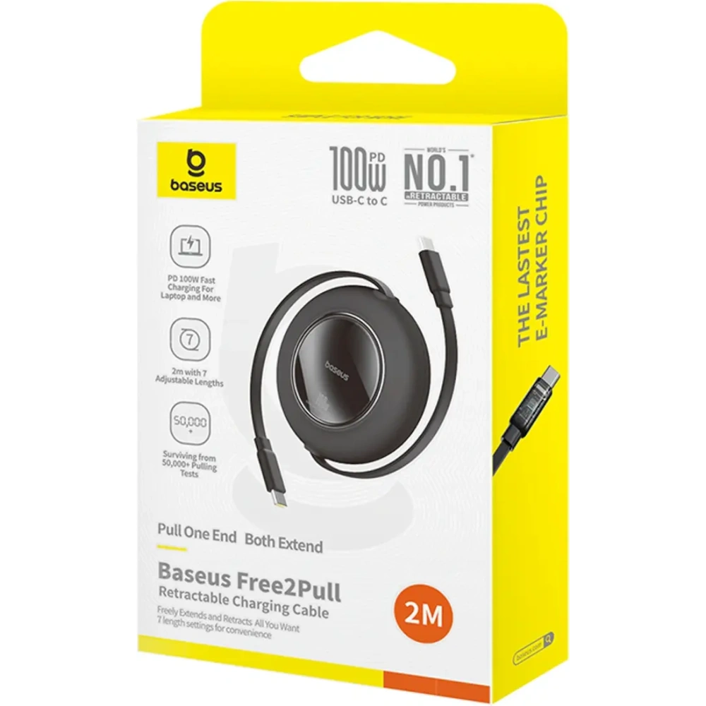 Kabel zwijany Baseus Free2Pull Mini 100W USB-C / USB-C 2m czarny
