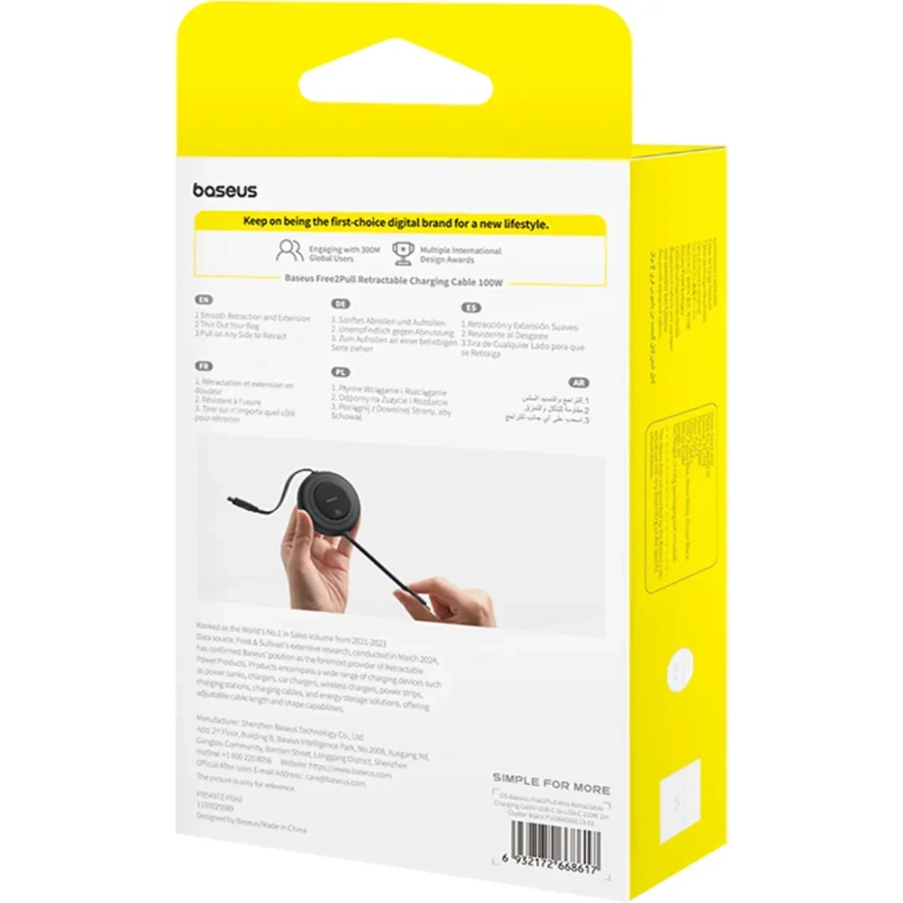 Kabel zwijany Baseus Free2Pull Mini 100W USB-C / USB-C 2m czarny