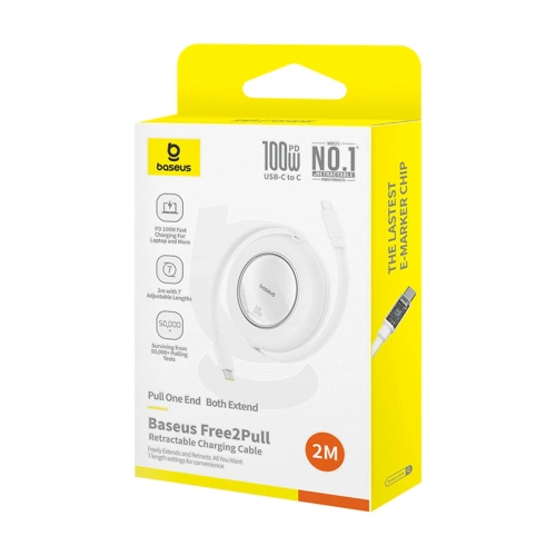 Kabel zwijany Baseus Free2Pull Mini 100W USB-C / USB-C 2m biały