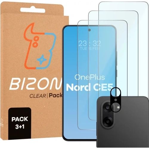 3x Szkło hartowane + szybka na aparat Bizon Glass Clear Pack do OnePlus Nord CE5 5G