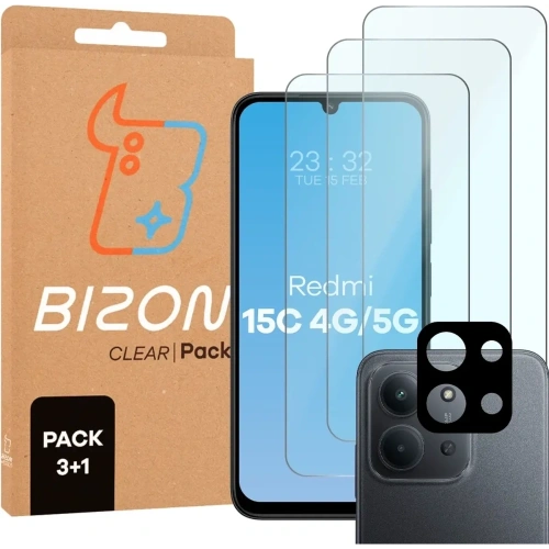 3x Szkło hartowane + szybka na aparat Bizon Glass Clear Pack do Xiaomi Redmi 15C 4G / 5G