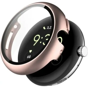 Etui ze szkłem do zegarka Bizon Case+Glass Watch do Google Pixel Watch 4 45mm różowozłote