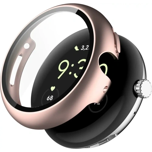 Etui ze szkłem do zegarka Bizon Case+Glass Watch do Google Pixel Watch 4 45mm różowozłote