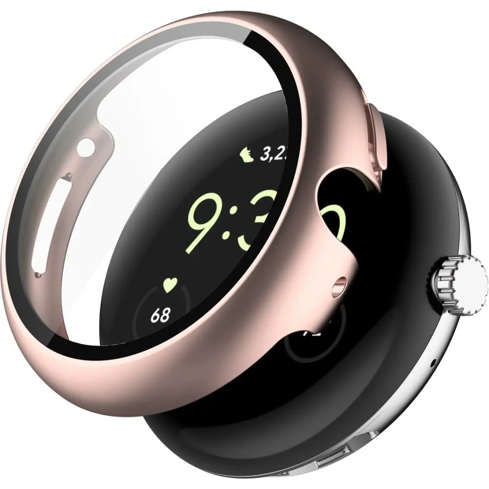 Etui ze szkłem do zegarka Bizon Case+Glass Watch do Google Pixel Watch 4 45mm różowozłote