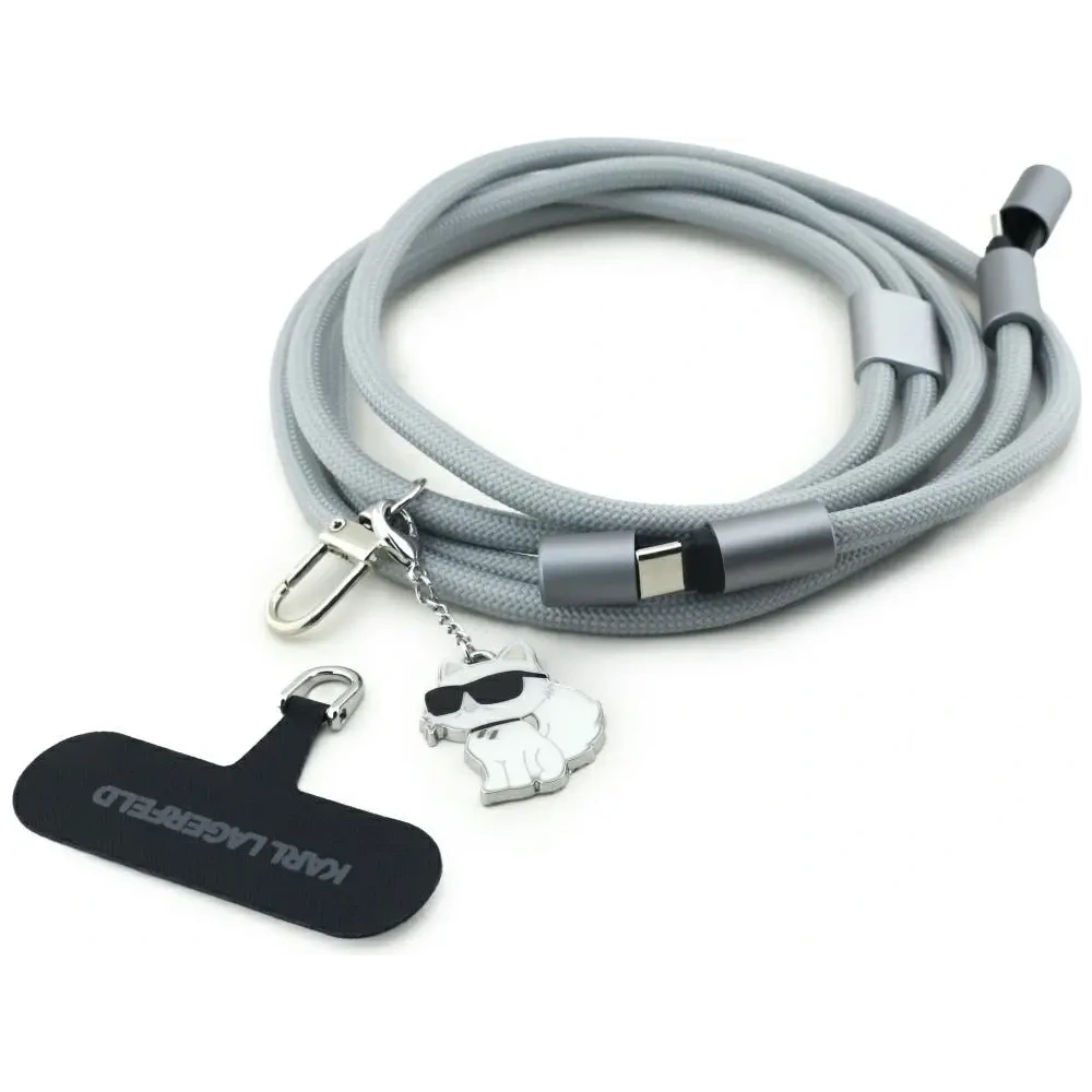Uniwersalna smycz kabel Karl Lagerfeld CBDY Choupette Charm USB-C / USB-C szary