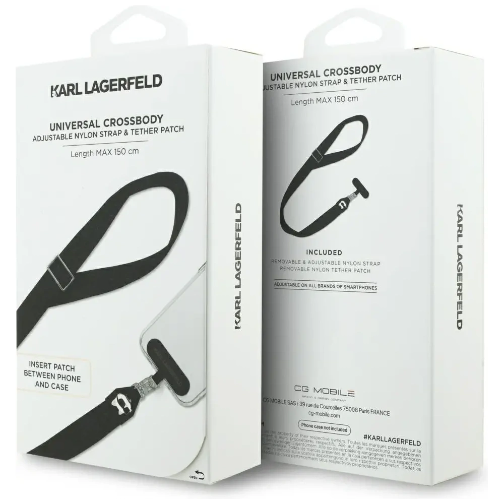 Uniwersalna smycz Karl Lagerfeld Universal Strap Tether Patch Choupette Metal Logo czarny