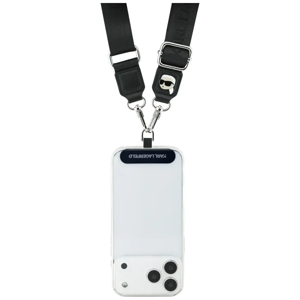 Uniwersalna smycz Karl Lagerfeld Universal Strap Tether Patch Karl Metal Logo czarny