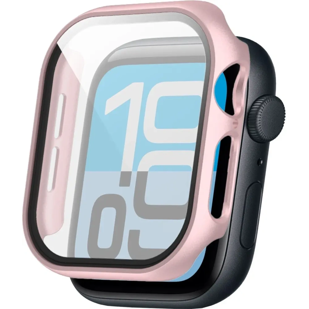 Etui ze szkłem do zegarka Bizon Case+Glass Watch do Apple Watch SE 3 / SE 2 / SE / 6 / 5 / 4 40mm różowozłote