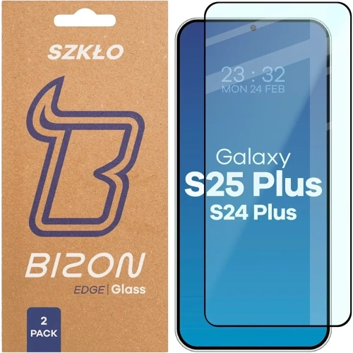 Szkło hartowane Bizon Glass Edge Duo do Samsung Galaxy S25+ Plus / S24+ Plus czarna ramka [2 PACK]