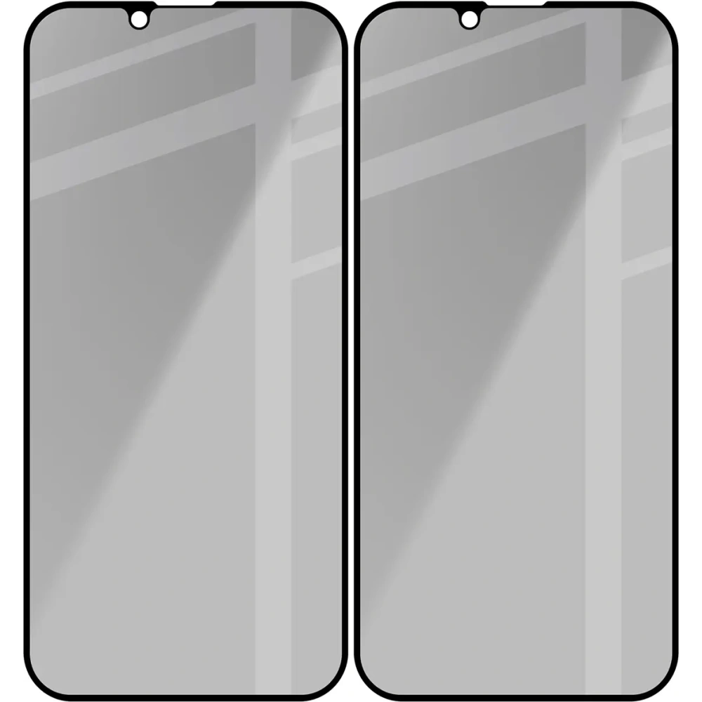 Prywatyzujące szkło hartowane Bizon Glass Edge Shadow Duo do Apple iPhone 16e / 14 / 13 Pro / 13 przyciemniane z czarną ramką [2 PACK]