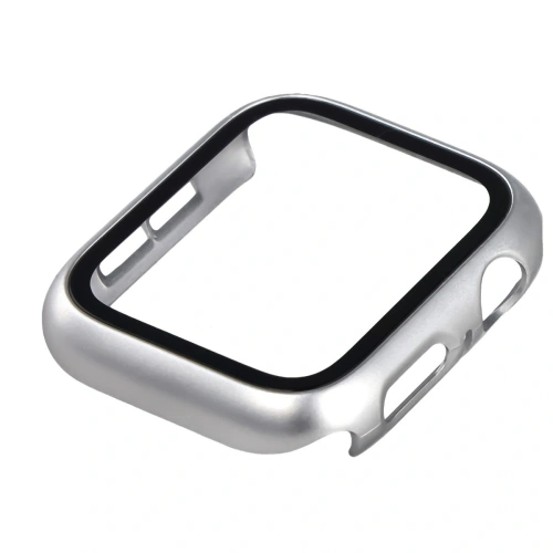 Etui ze szkłem do zegarka Bizon Case+Glass Watch do Apple Watch SE 3 / SE 2 / SE / 6 / 5 / 4 44mm matowe srebrne