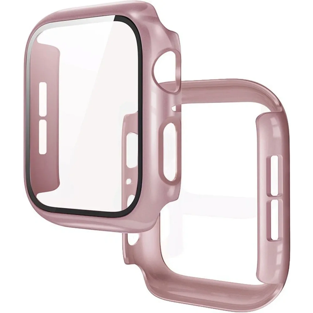 Etui ze szkłem do zegarka Bizon Case+Glass Watch do Apple Watch SE 3 / SE 2 / SE / 6 / 5 / 4 44mm różowozłote