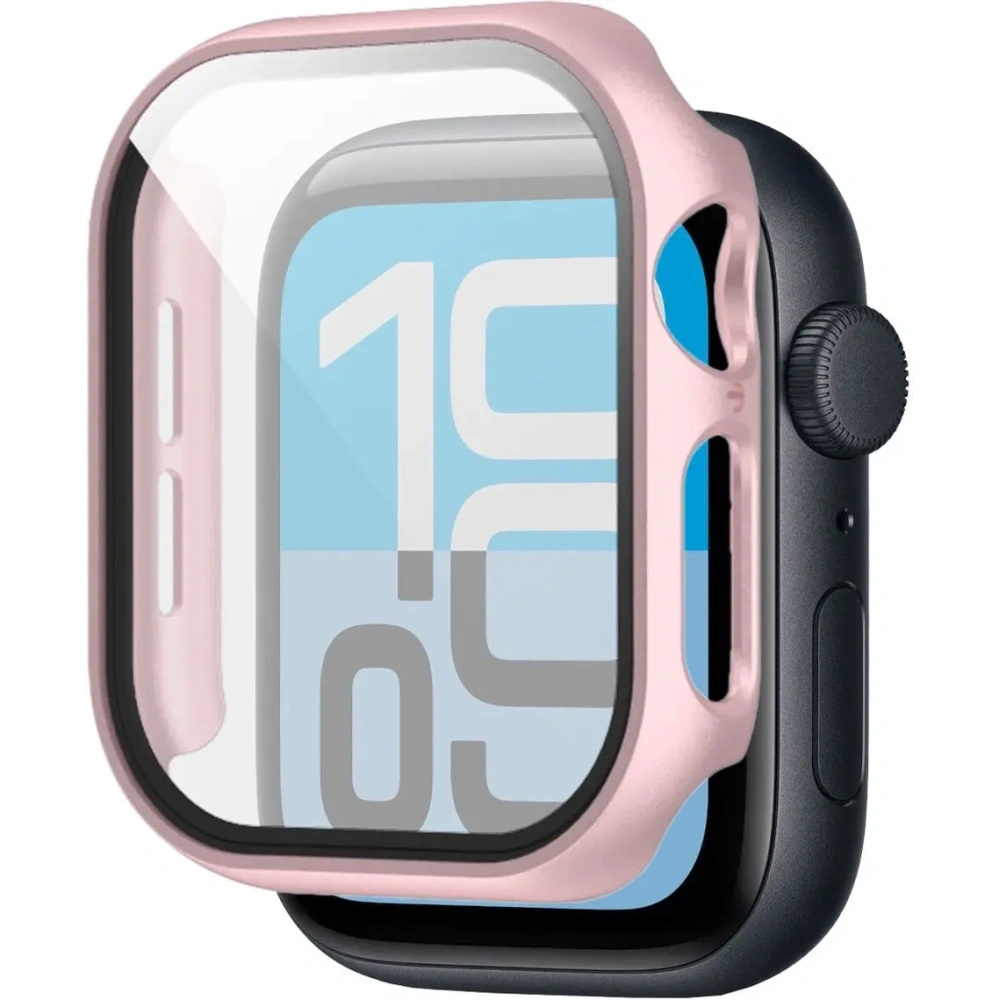 Etui ze szkłem do zegarka Bizon Case+Glass Watch do Apple Watch SE 3 / SE 2 / SE / 6 / 5 / 4 44mm różowozłote