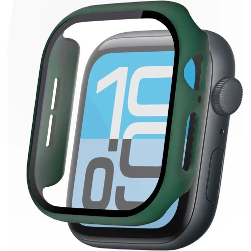 Etui ze szkłem do zegarka Bizon Case+Glass Watch do Apple Watch SE 3 / SE 2 / SE / 6 / 5 / 4 44mm matowe ciemnozielone