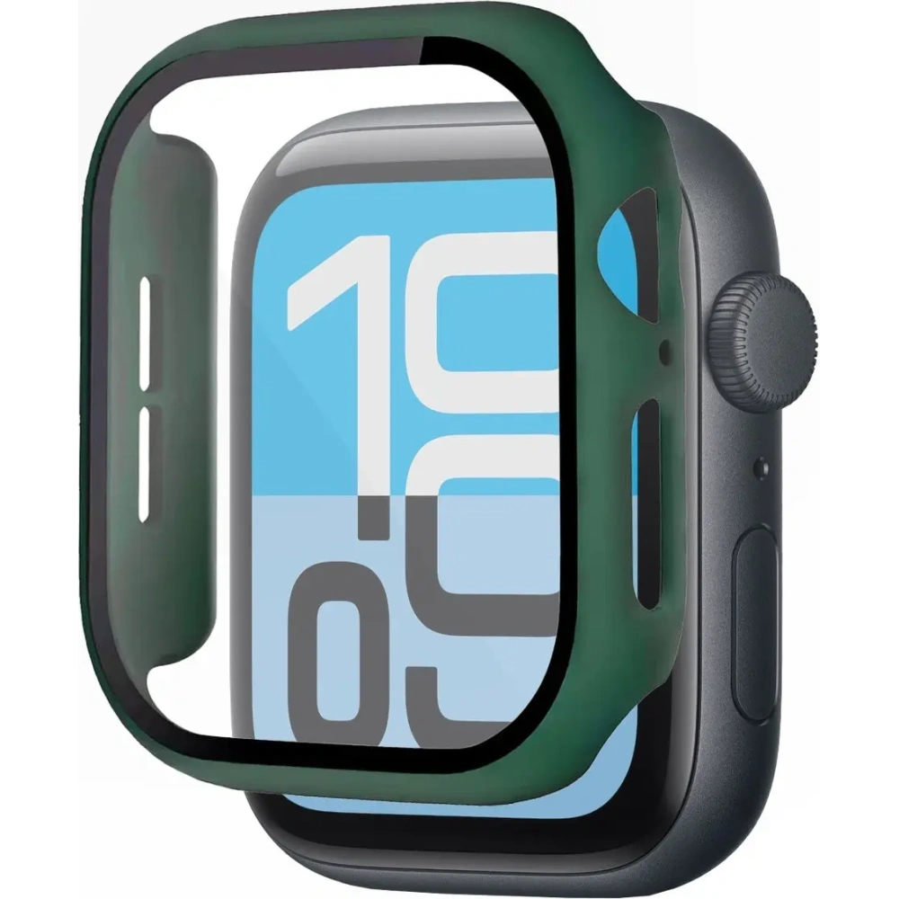 Etui ze szkłem do zegarka Bizon Case+Glass Watch do Apple Watch SE 3 / SE 2 / SE / 6 / 5 / 4 44mm matowe ciemnozielone