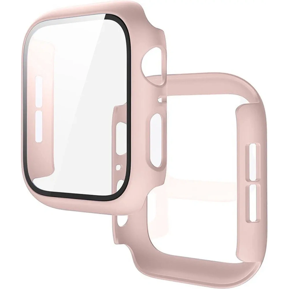 Etui ze szkłem do zegarka Bizon Case+Glass Watch do Apple Watch SE 3 / SE 2 / SE / 6 / 5 / 4 44mm matowe różowe