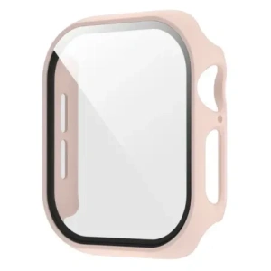 Etui ze szkłem do zegarka Bizon Case+Glass Watch do Apple Watch SE 3 / SE 2 / SE / 6 / 5 / 4 44mm matowe różowe