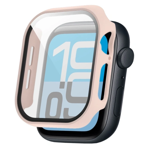 Etui ze szkłem do zegarka Bizon Case+Glass Watch do Apple Watch SE 3 / SE 2 / SE / 6 / 5 / 4 44mm matowe różowe