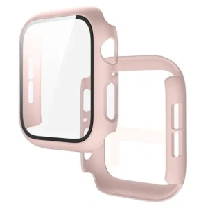 Etui ze szkłem do zegarka Bizon Case+Glass Watch do Apple Watch SE 3 / SE 2 / SE / 6 / 5 / 4 40mm matowe różowe