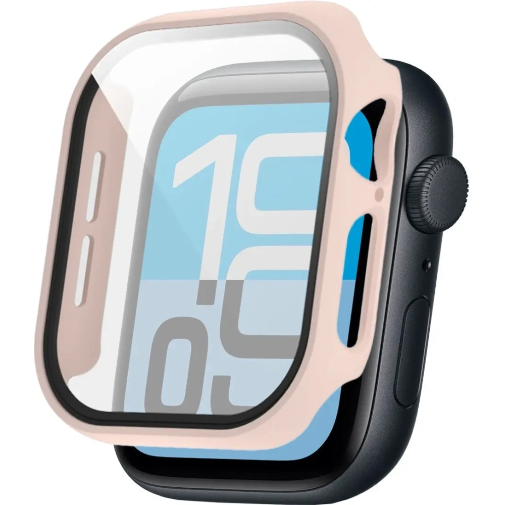 Etui ze szkłem do zegarka Bizon Case+Glass Watch do Apple Watch SE 3 / SE 2 / SE / 6 / 5 / 4 40mm matowe różowe