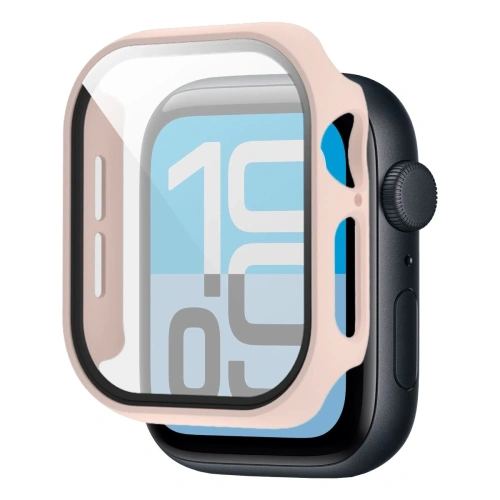 Etui ze szkłem do zegarka Bizon Case+Glass Watch do Apple Watch SE 3 / SE 2 / SE / 6 / 5 / 4 40mm matowe różowe