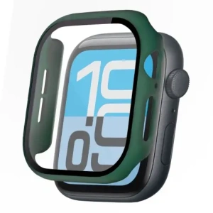 Etui ze szkłem do zegarka Bizon Case+Glass Watch do Apple Watch SE 3 / SE 2 / SE / 6 / 5 / 4 40mm matowe ciemnozielone